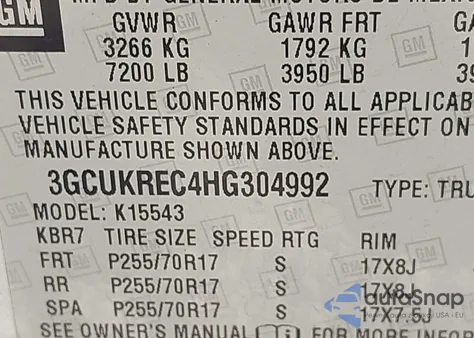 2017 Chevrolet Silverado 1500 1Lt from USA, damaged, VIN 3GCUKREC4HG304992